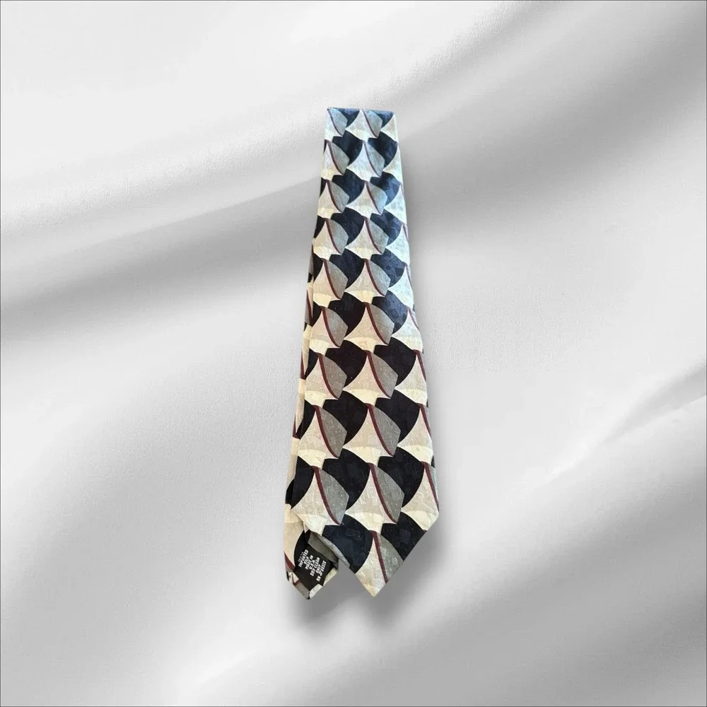 Ziggurat Mulberry Neckwear Silk Black Red Gray Tan Tie Geometric Patterned